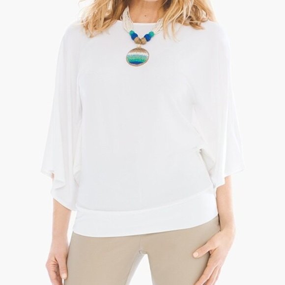 Chico's NEW stretch kimono sleeve white scoop neck top w/ back detail sz 0 Small - Picture 2 of 9